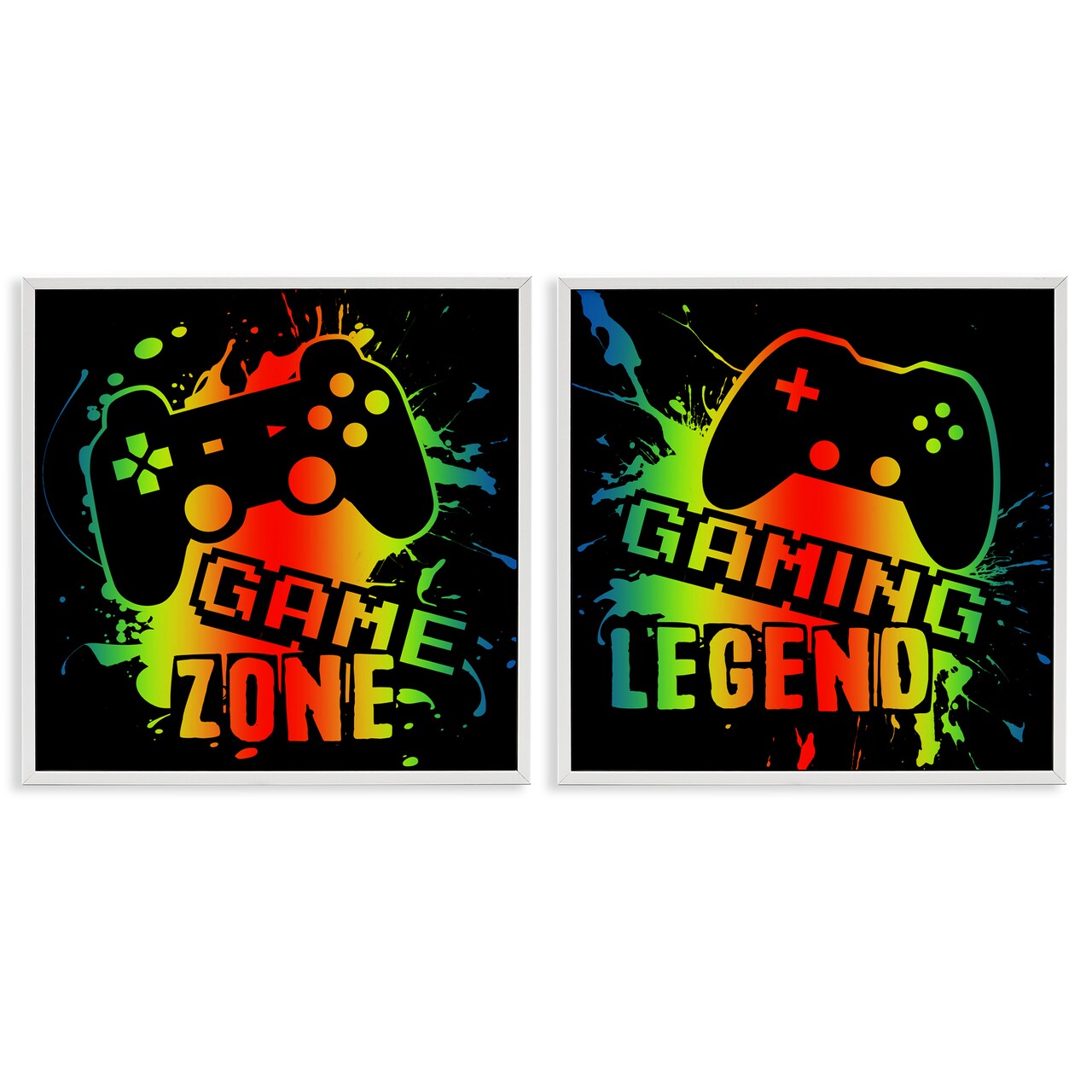 Stupell Industries Gradient Gaming Phrases 2pc Framed Giclee Set, design by Marcus Prime